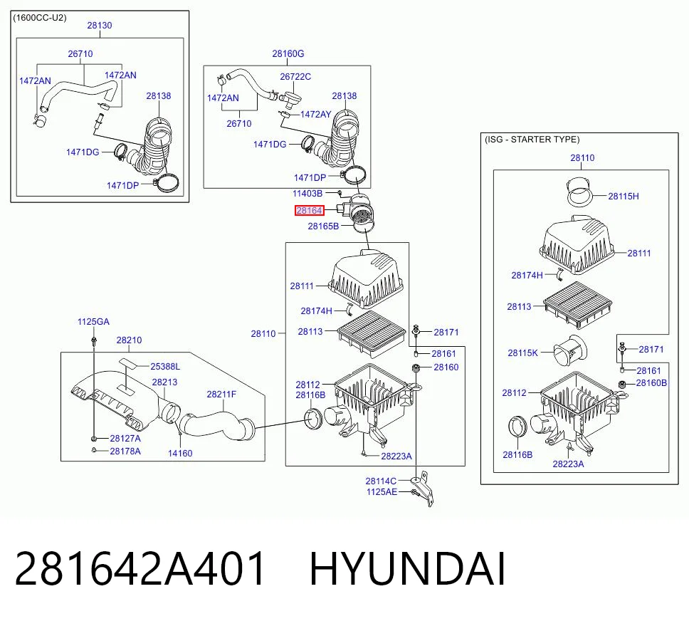 281642A401 Hyundai/Kia Датчик витрати повітря