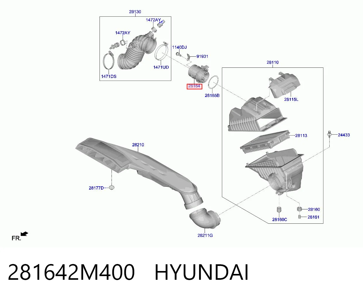 281642M400 Hyundai/Kia Датчик витрати повітря