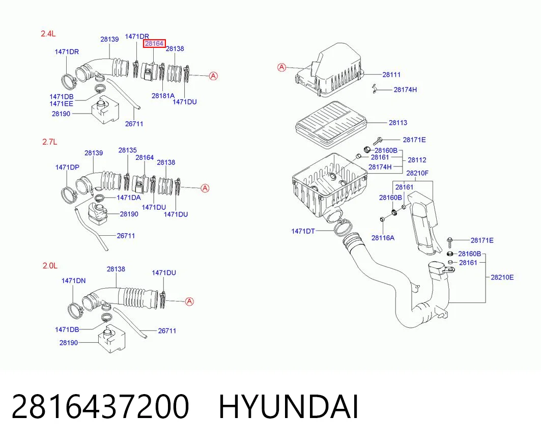 2816437200 Hyundai/Kia Датчик витрати повітря