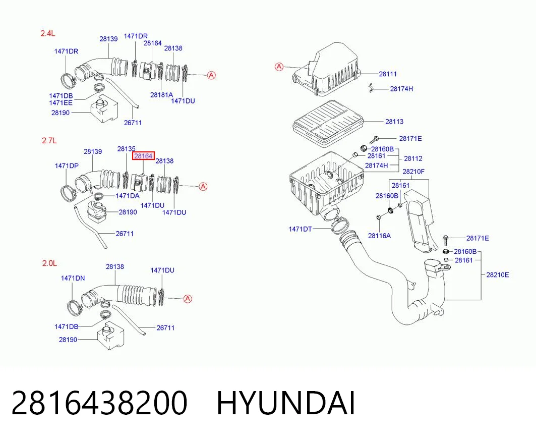 2816438200 Hyundai/Kia Датчик витрати повітря