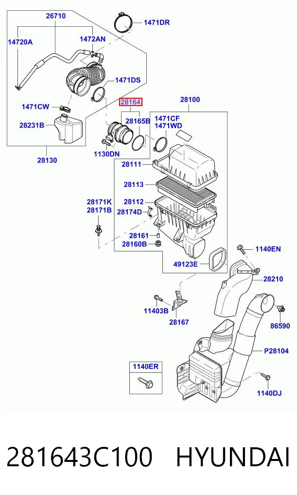 281643C100 Hyundai/Kia Датчик витрати повітря