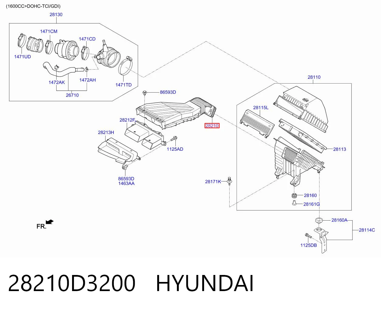 28210D3200 Hyundai/Kia Патрубок повітряний, вхід повітряного фільтра