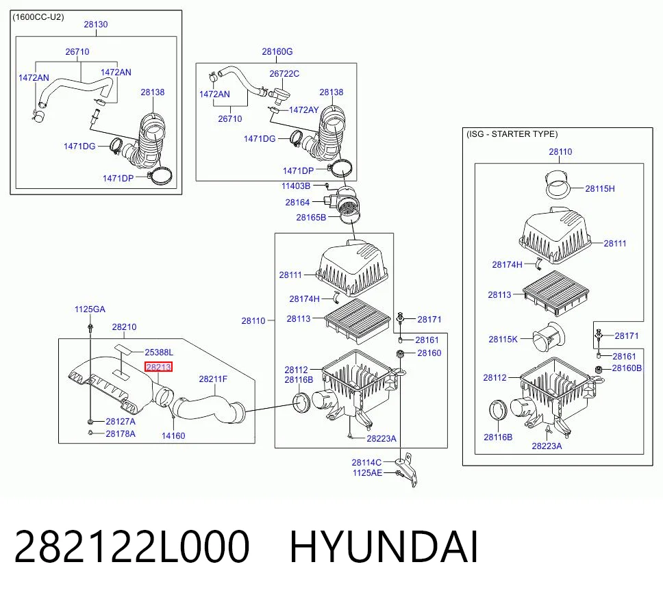 282122L000 Hyundai/Kia Повітрозабірник повітряного фільтра