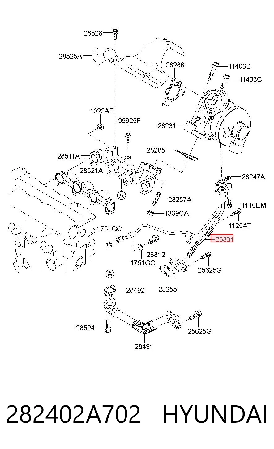 282402A702 Hyundai/Kia Подача масляна труба