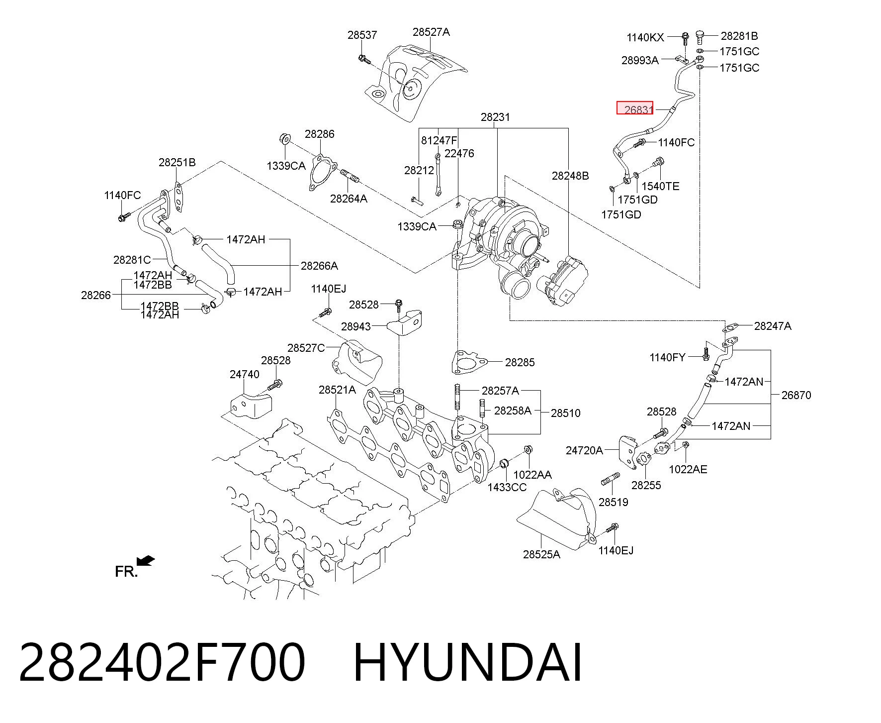282402F700 Hyundai/Kia Трубка/шланг подачі масла до турбіни