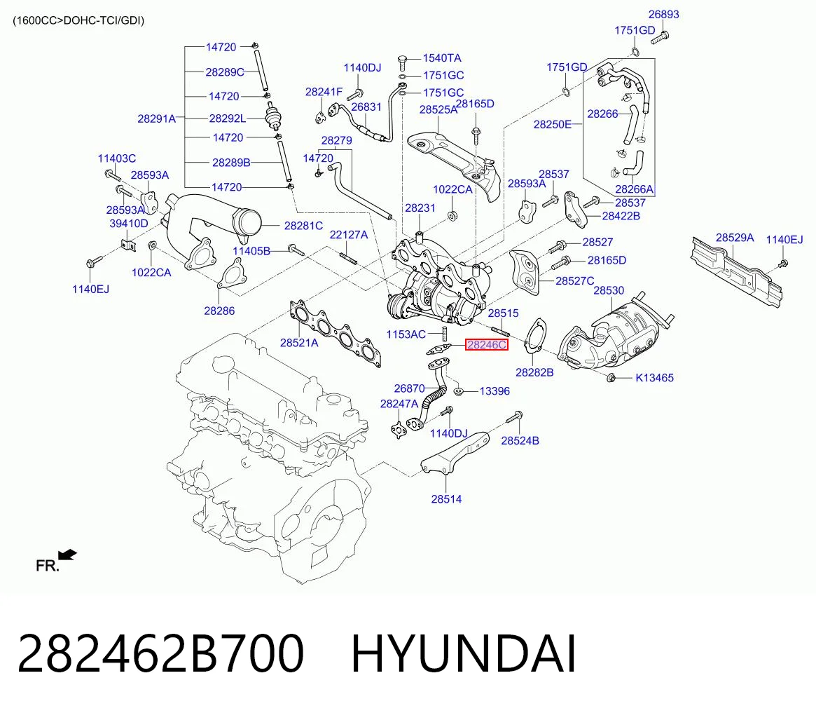 282462B700 Hyundai/Kia Прокладка шланга відводу масла від турбіни