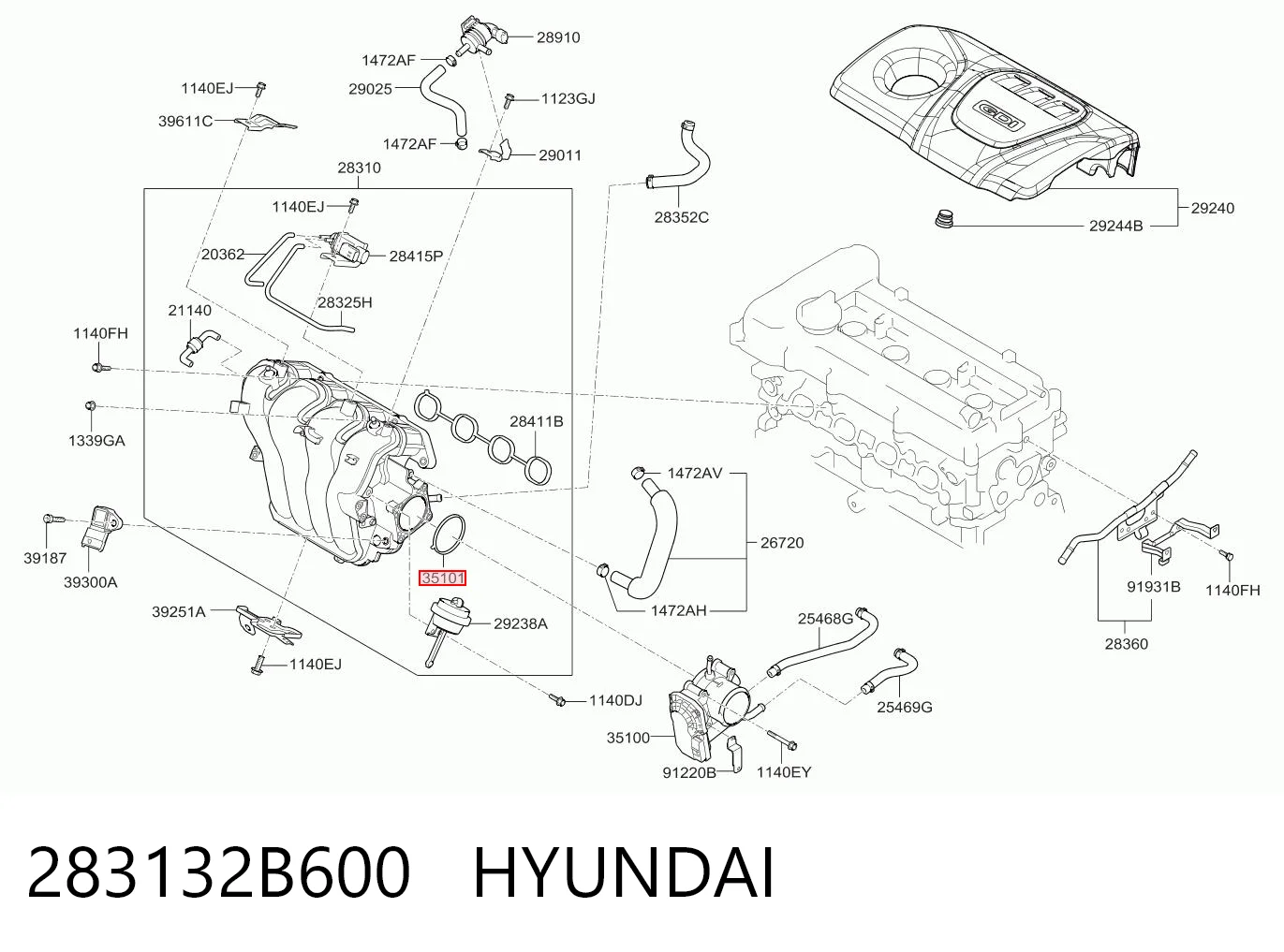 283132B600 Hyundai/Kia Прокладка дросельної заслінки
