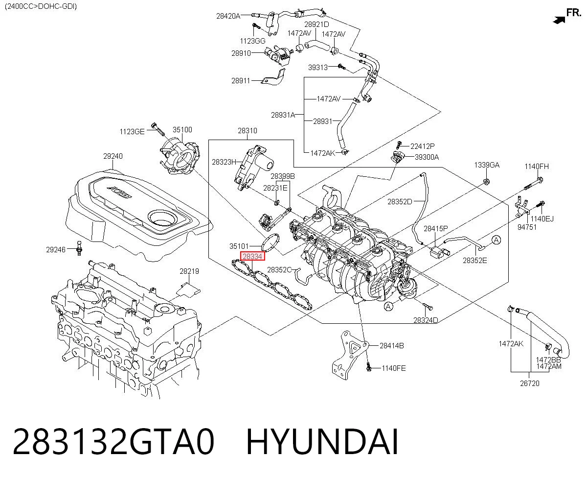 Прокладка впускного колектора на Hyundai Santa Fe IV TM, TMA
