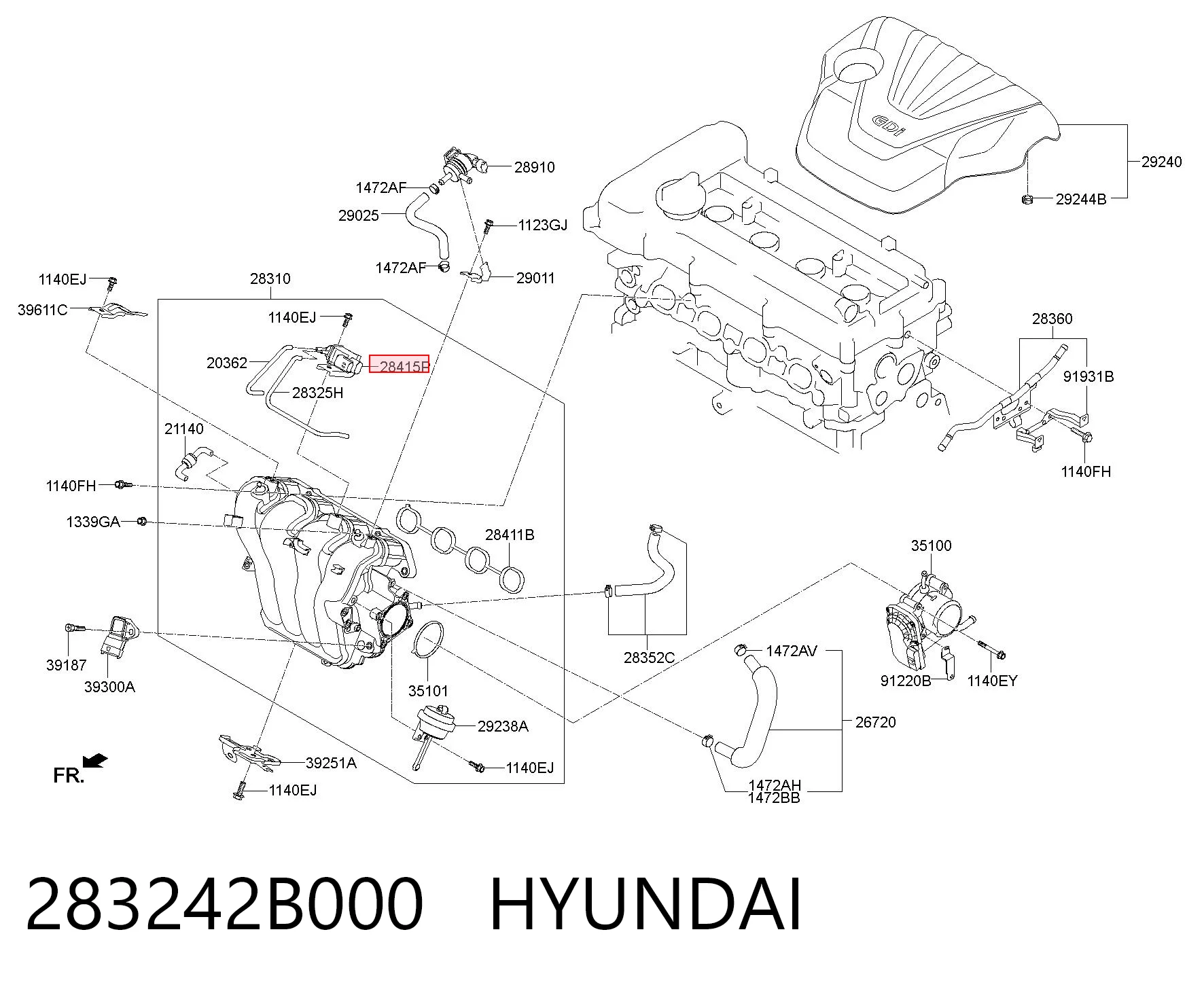 283242B000 Hyundai/Kia Клапан соленоїд регулювання заслонки EGR