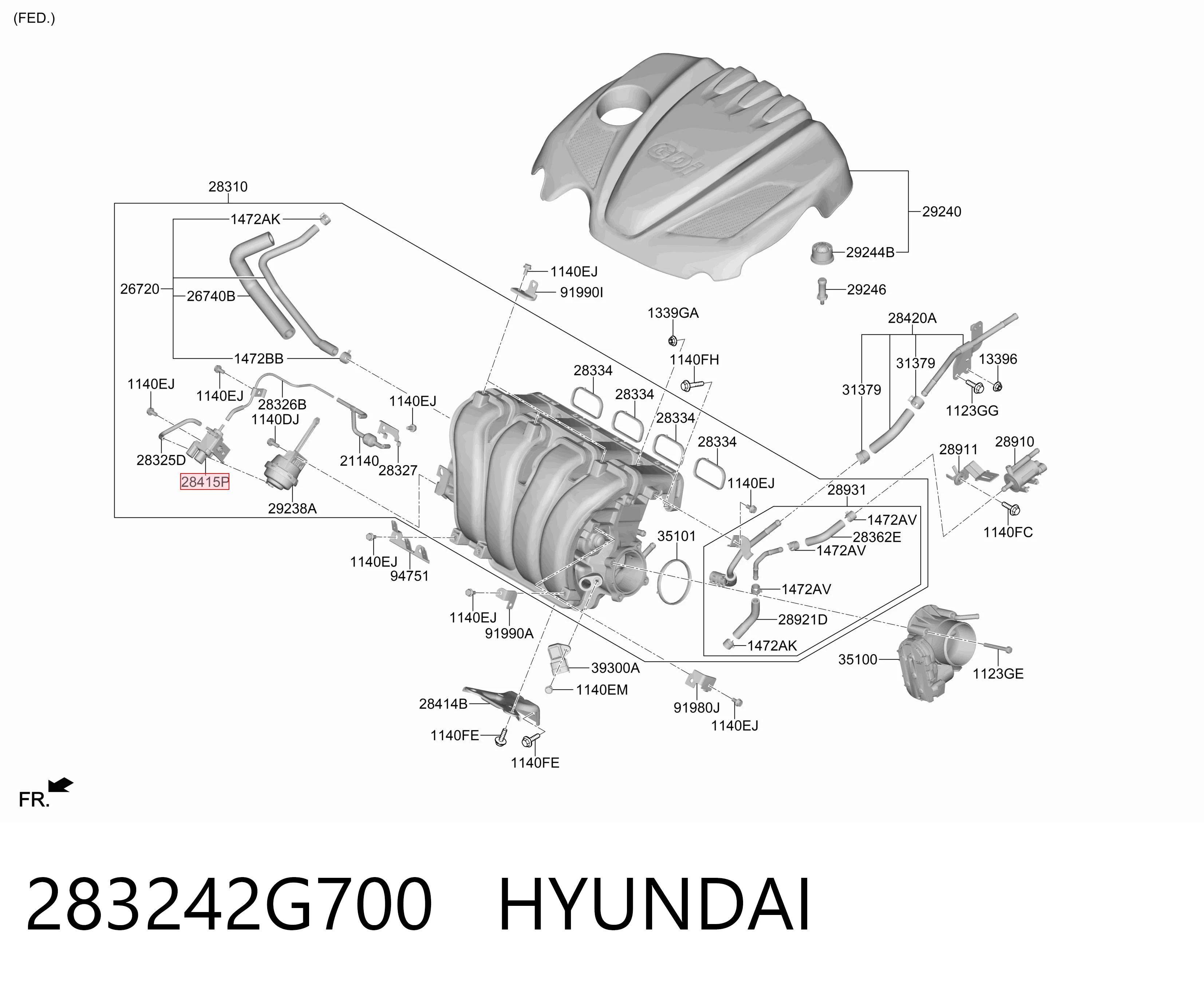 283242G700 Hyundai/Kia Клапан соленоїд керування заслонкою вторинного повітря