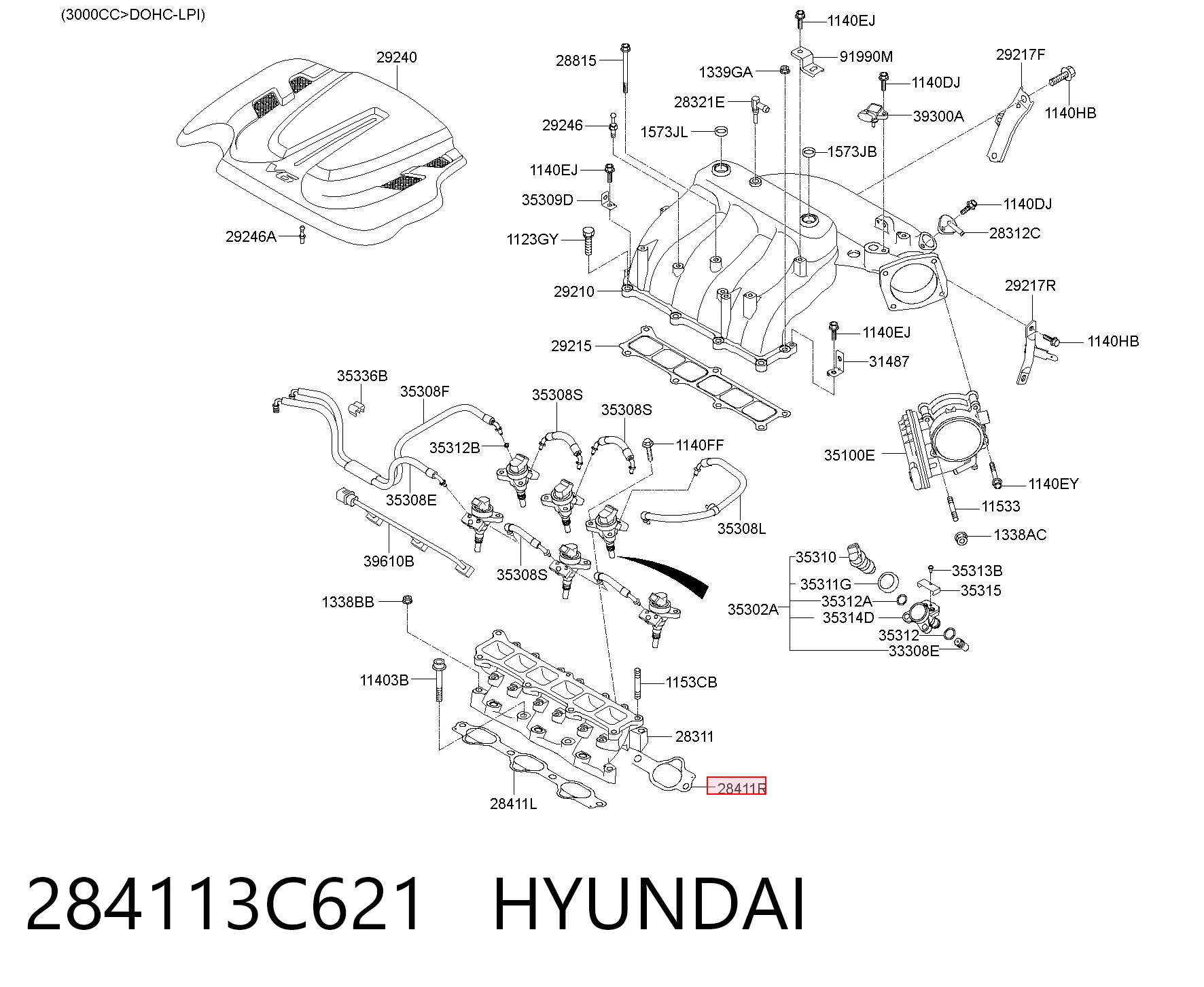 284113C621 Hyundai/Kia Прокладка впускного колектора нижня права