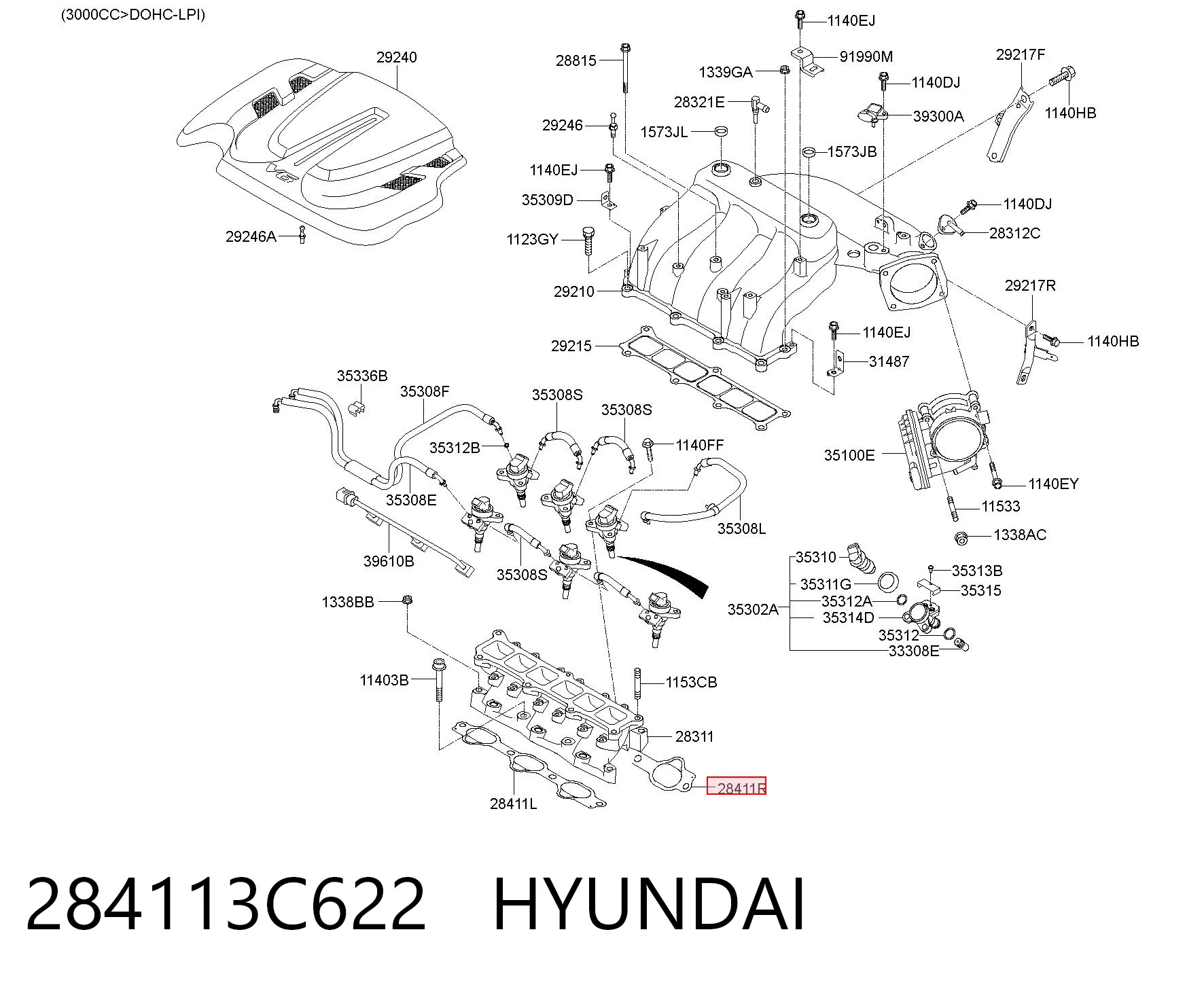 284113C622 Hyundai/Kia Прокладка впускного колектора нижня права