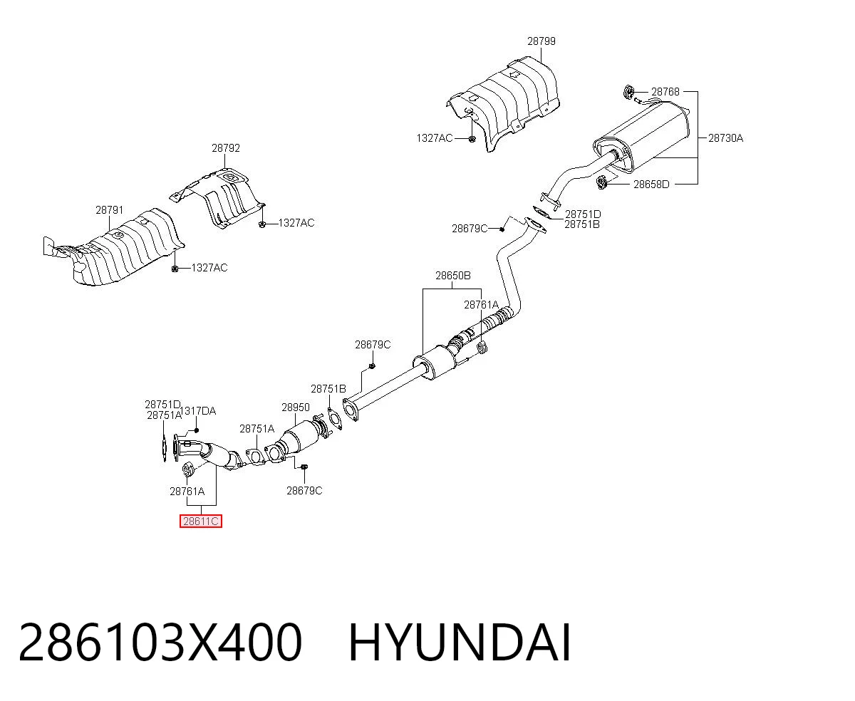 286103X400 Hyundai/Kia Штани глушника передні