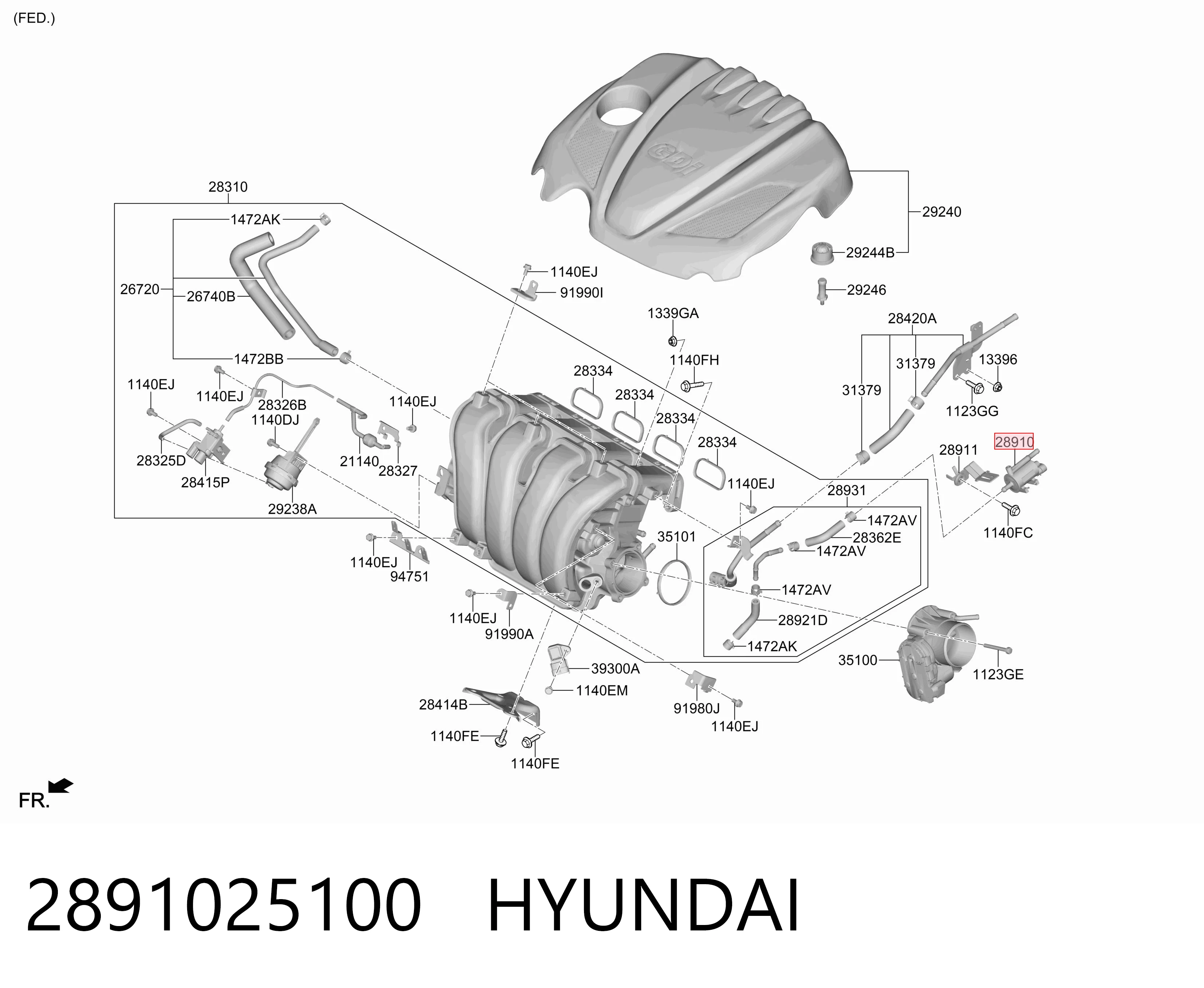 2891025100 Hyundai/Kia Клапан продувки каталізатора