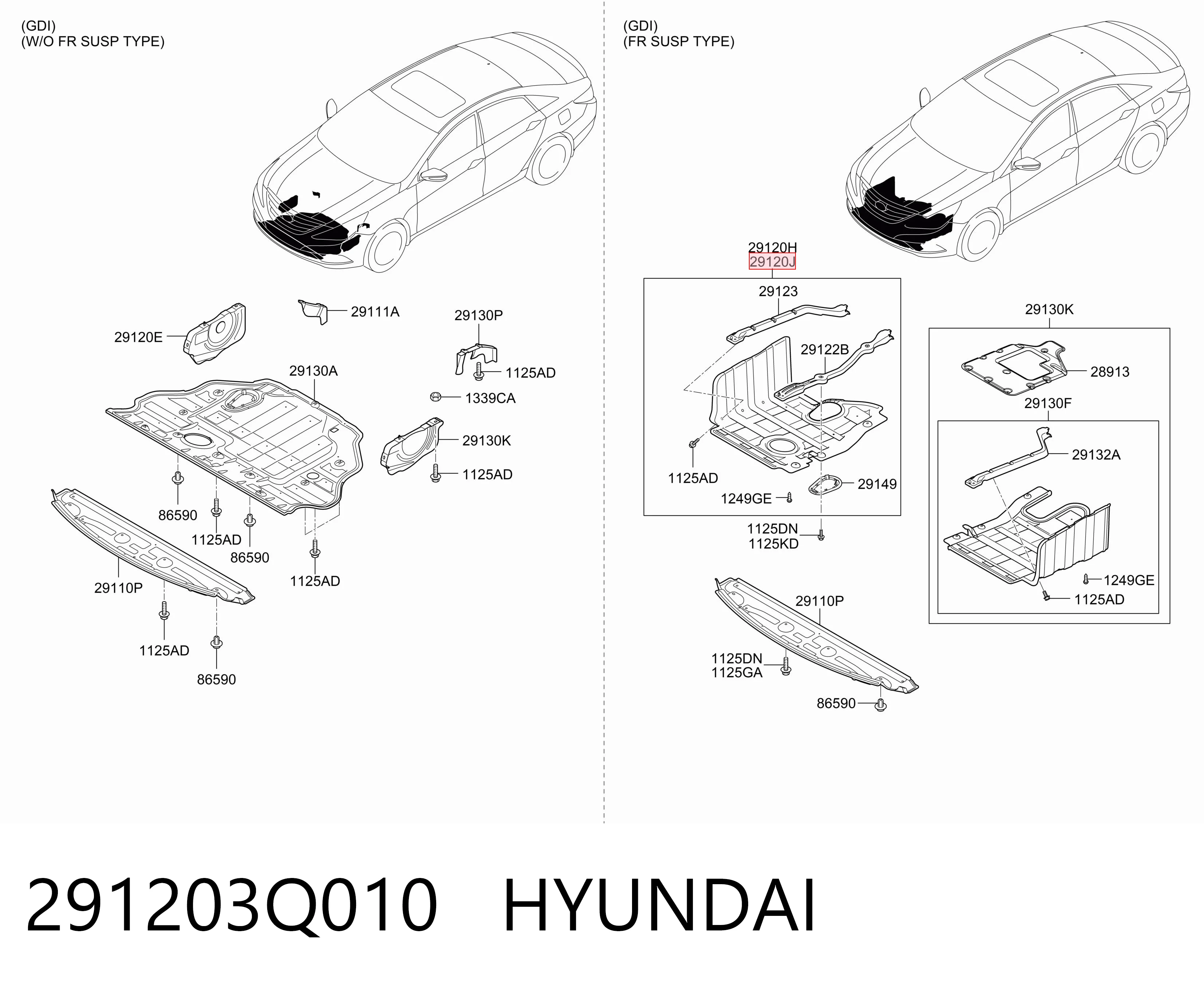 291203Q010 Hyundai/Kia Захист двигуна, правий