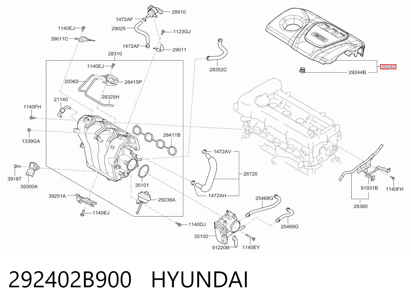 292402B900 Hyundai/Kia Екран двигуна