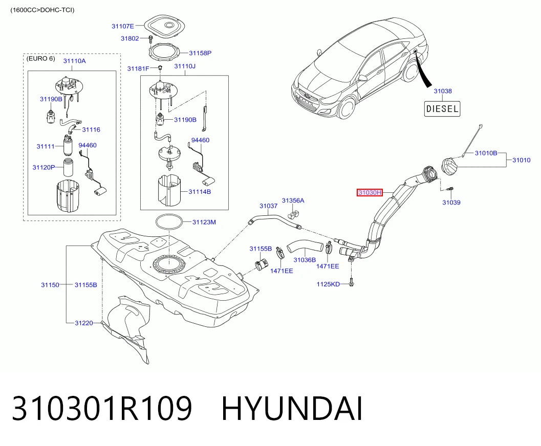 310301R100 Chrysler Шланг заливної горловини, паливного бака