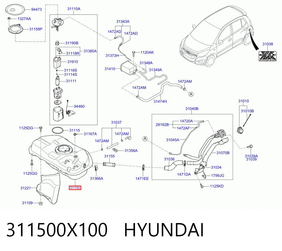 Бак паливний на Hyundai I10  PA