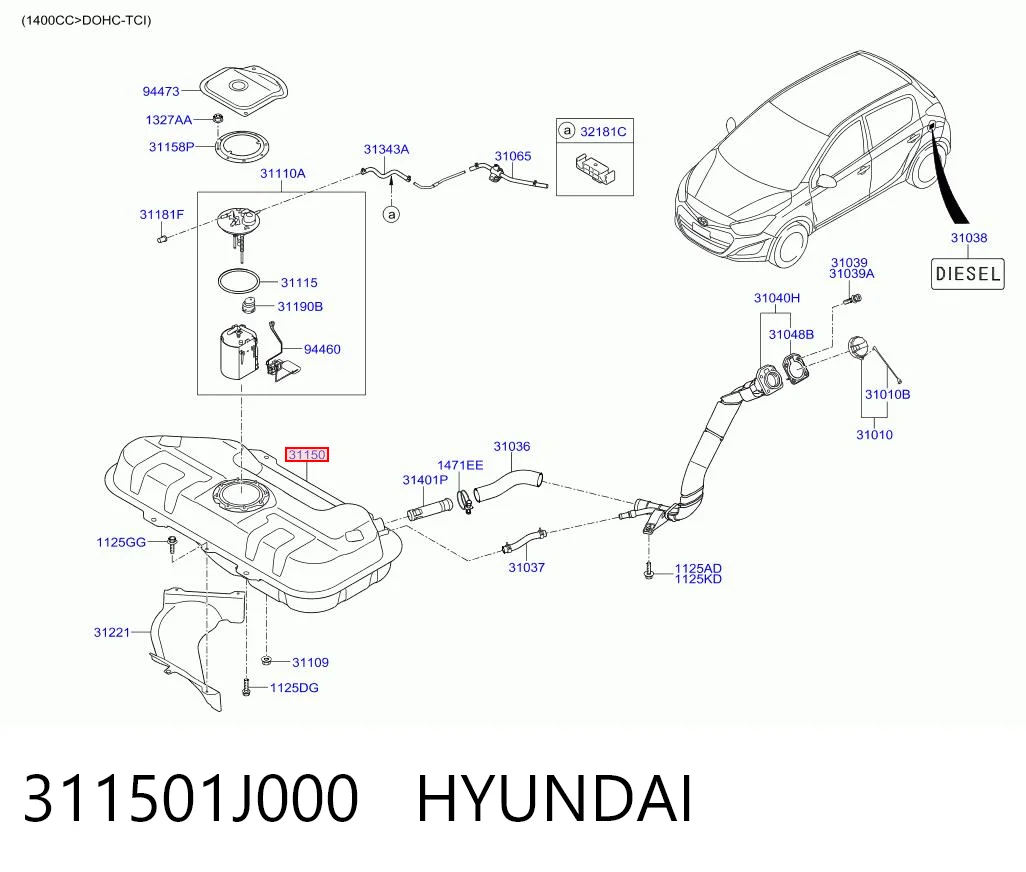 Бак паливний на Hyundai I20 I PB