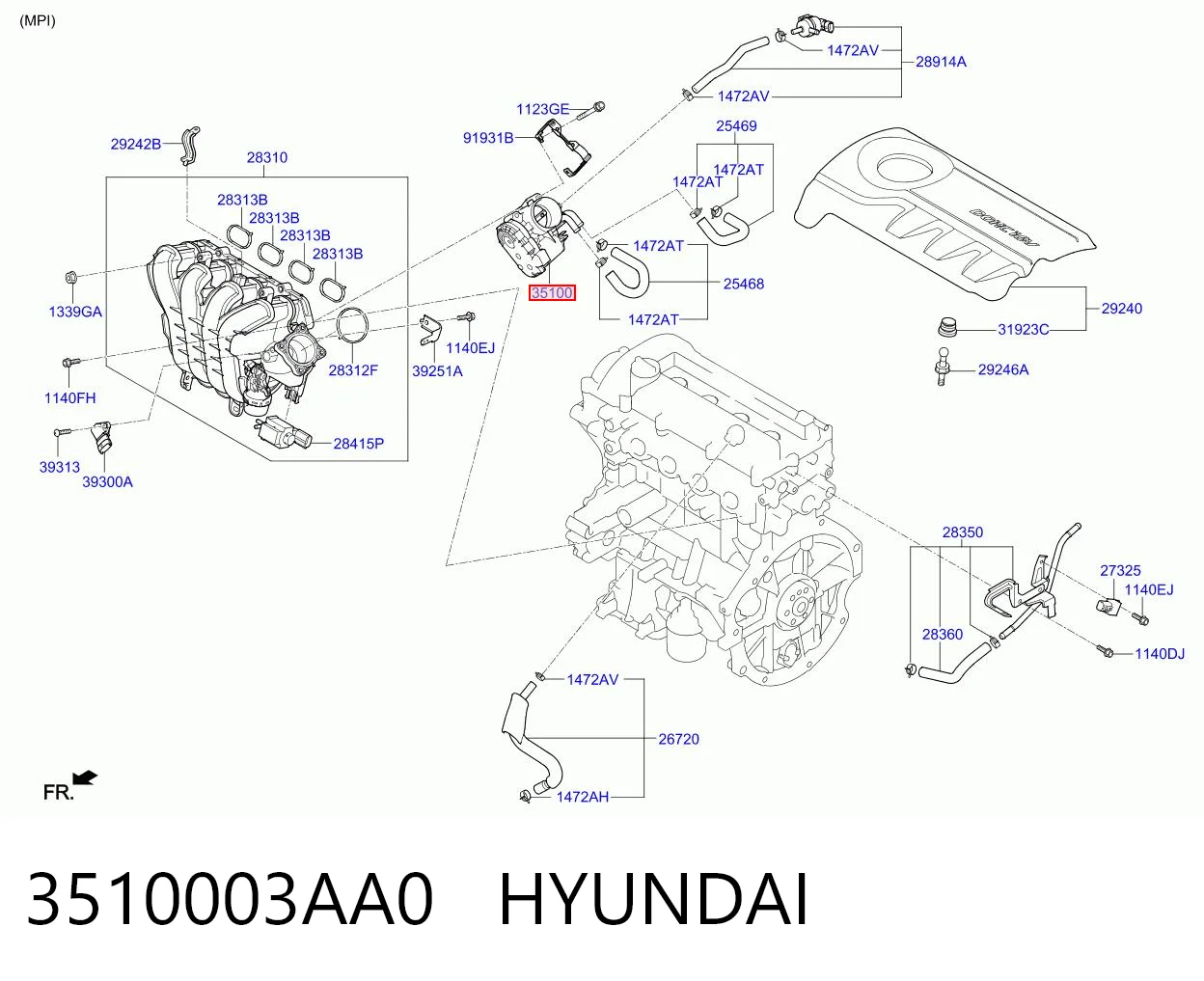 3510003AA0 Hyundai/Kia Дросільна заслінка в зборі