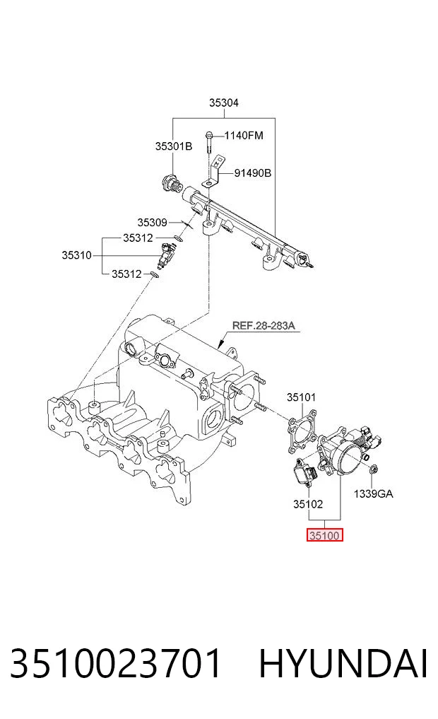 3510023701 Hyundai/Kia Дросільна заслінка в зборі