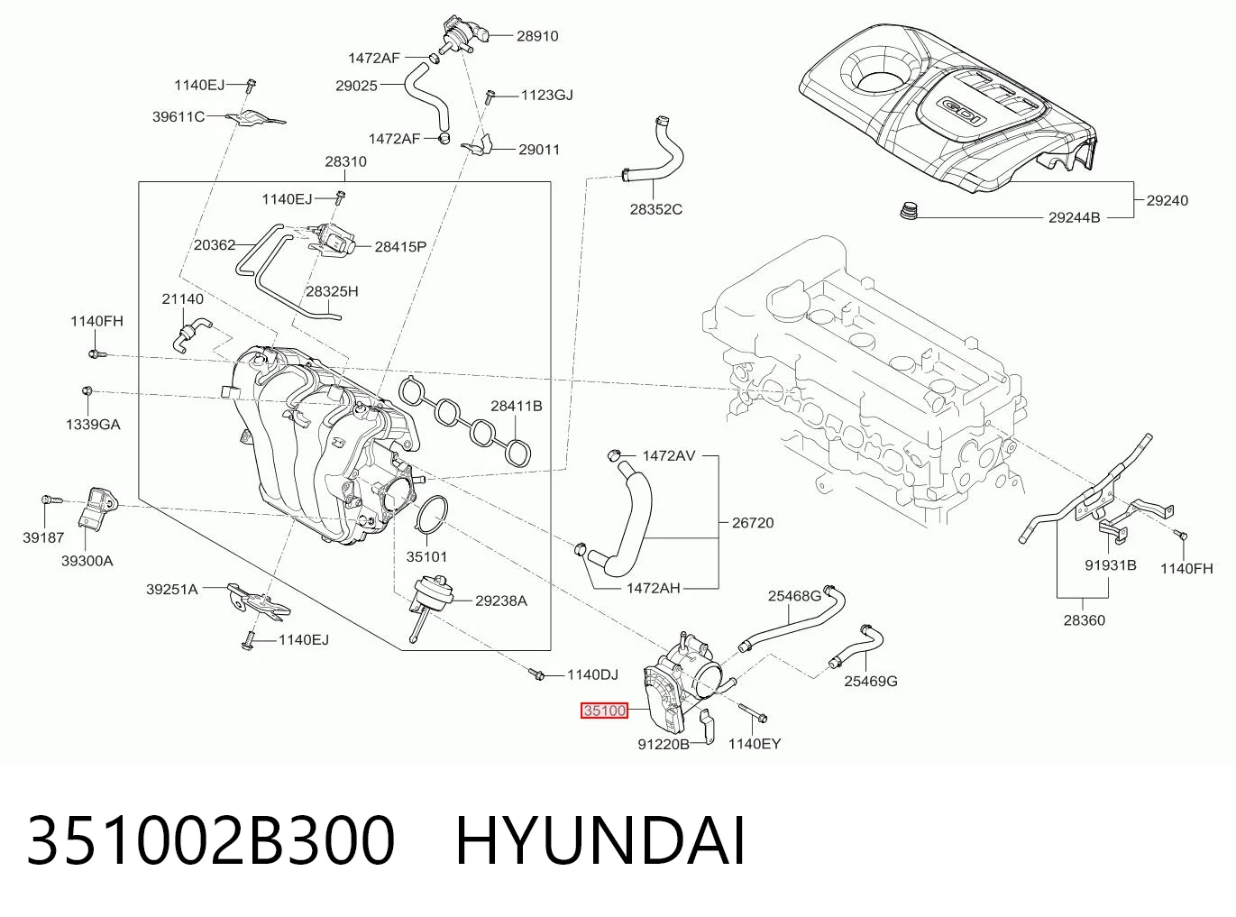 351002B300 Hyundai/Kia Дросільна заслінка в зборі
