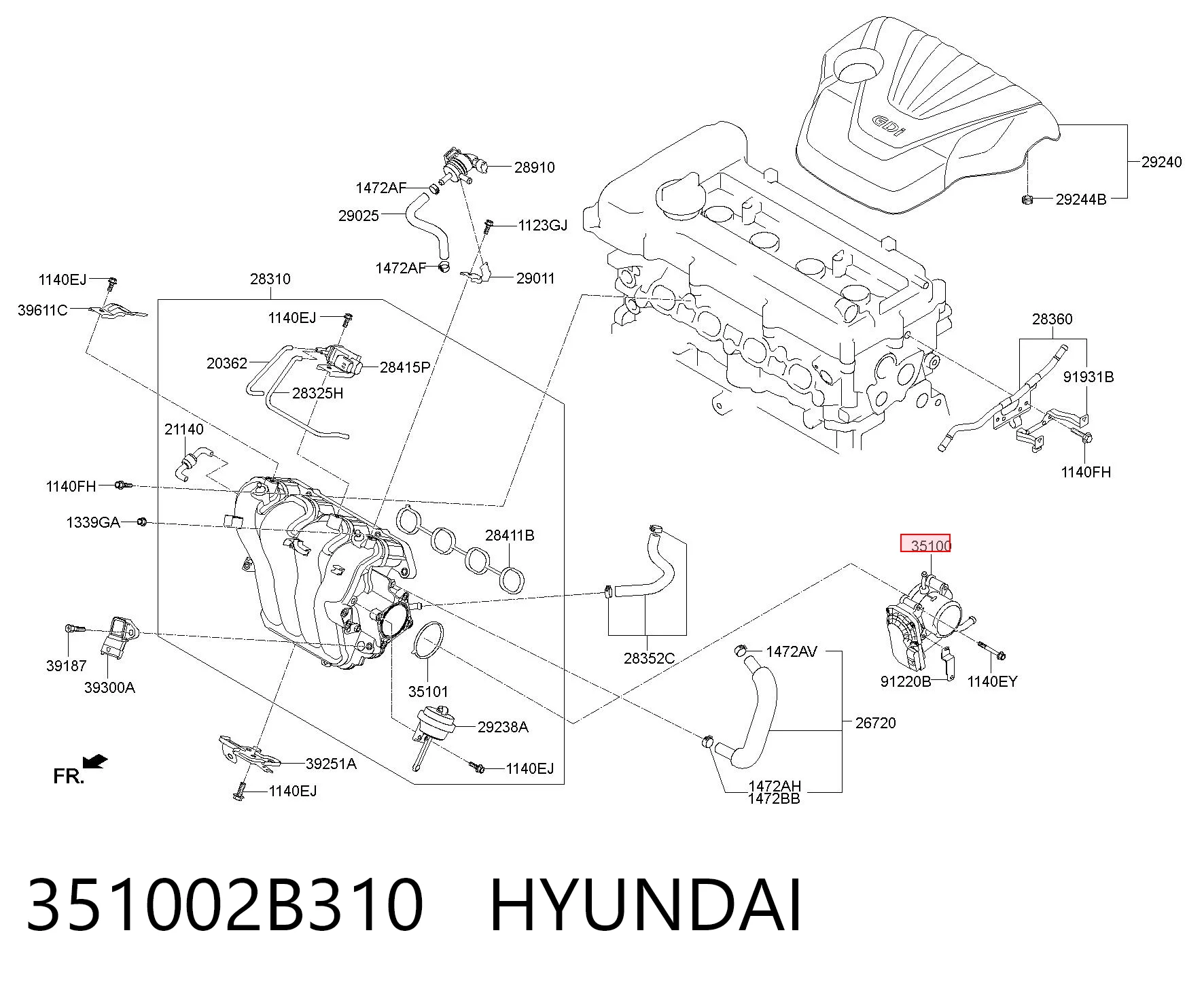 351002B310 Hyundai/Kia Дросільна заслінка в зборі