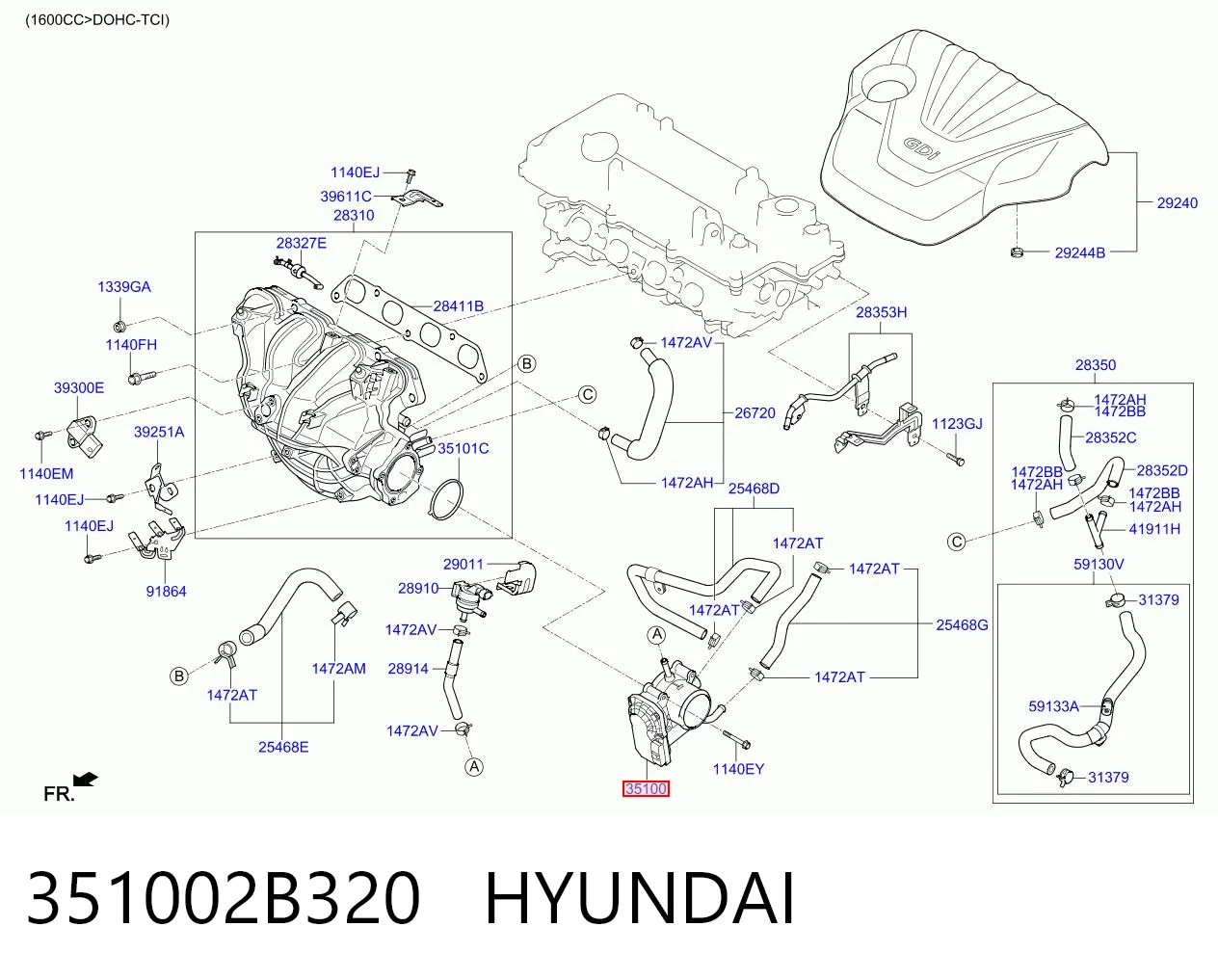 351002B320 Hyundai/Kia Дросільна заслінка в зборі