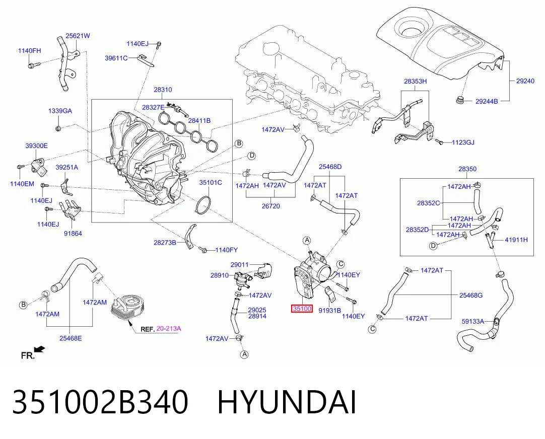 351002B340 Hyundai/Kia Дросільна заслінка в зборі