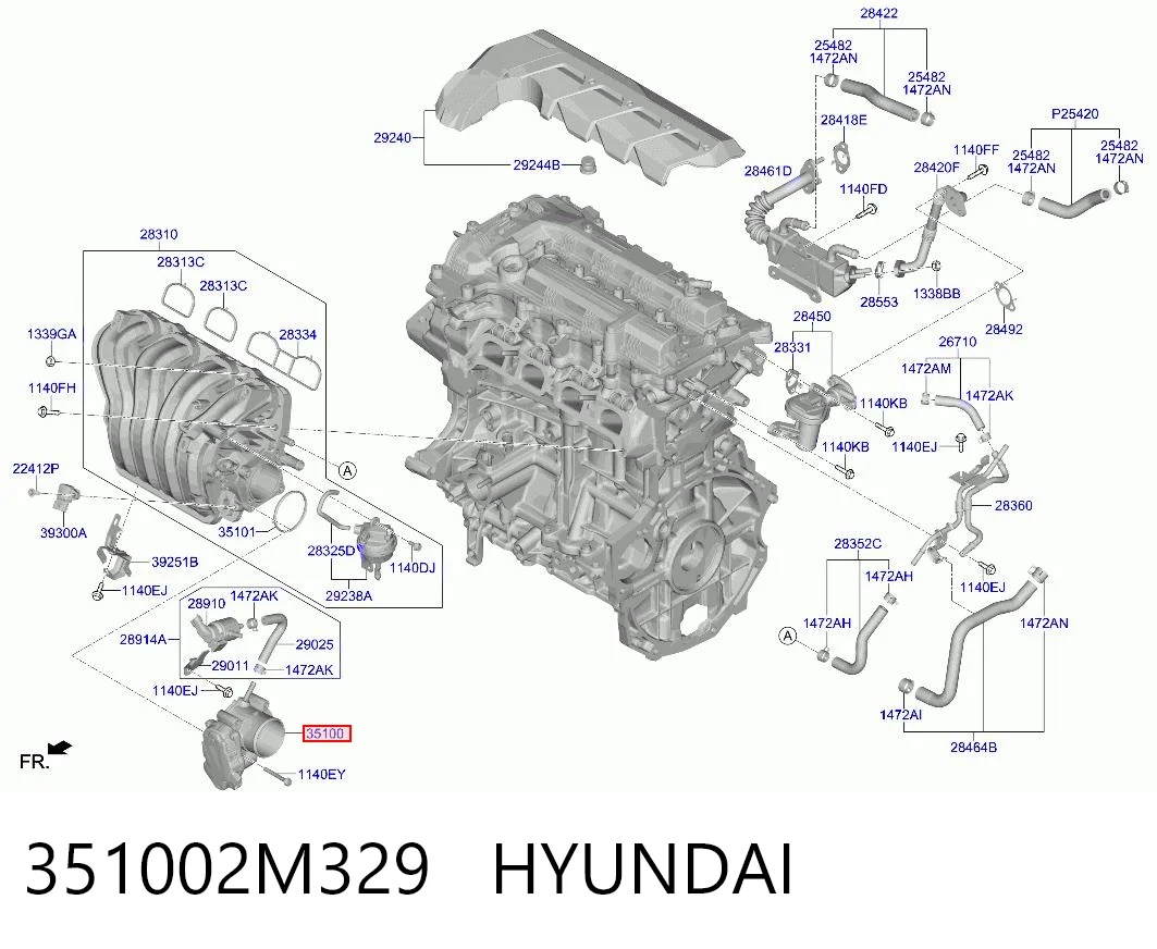 351002M329 Hyundai/Kia Дросільна заслінка в зборі