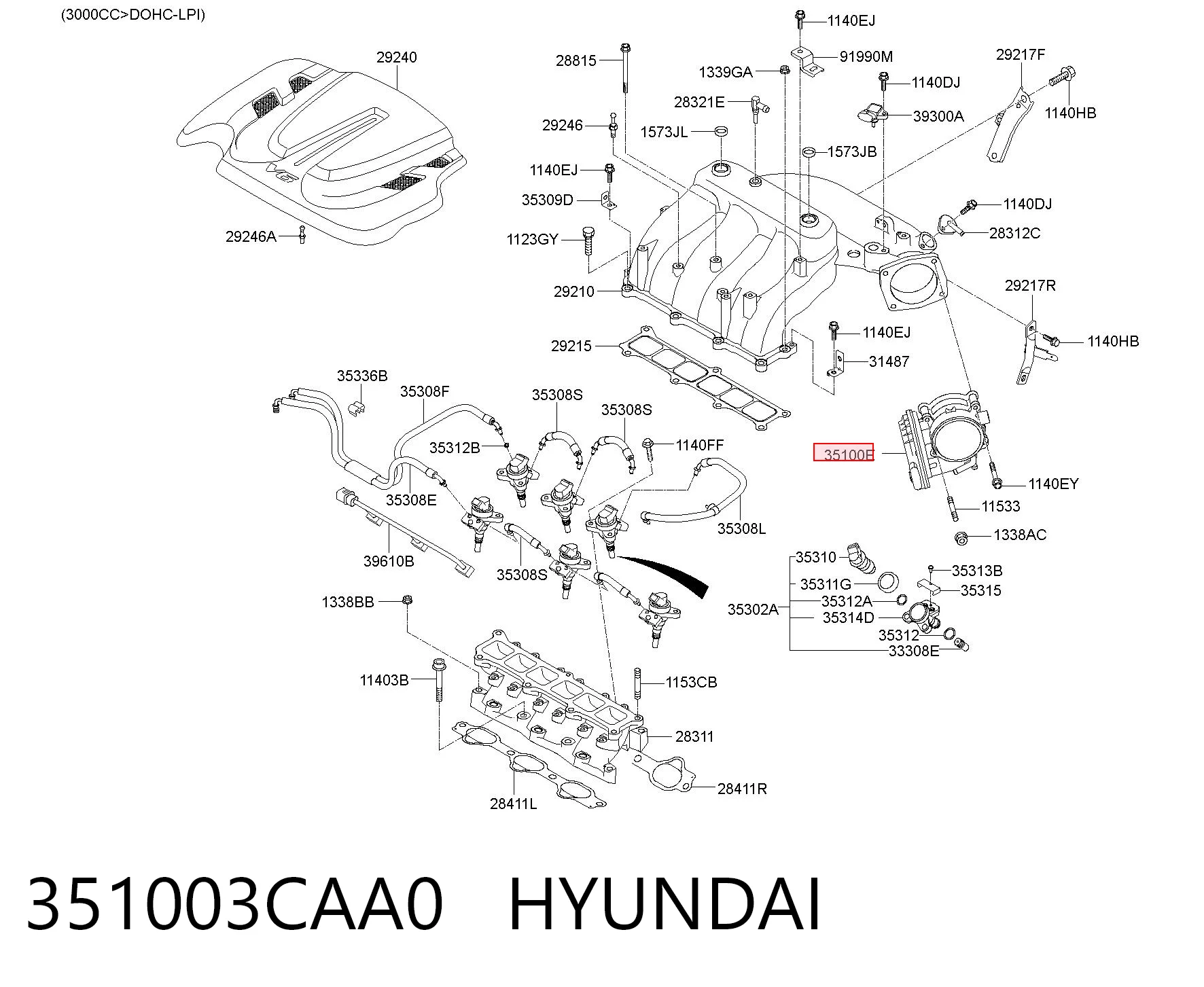 351003CAA0 Hyundai/Kia Дросільна заслінка в зборі