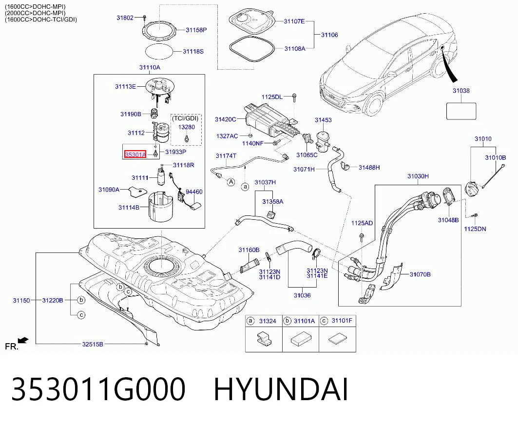 353011G000 Hyundai/Kia Регулятор тиску палива модуля паливного насосу в баці