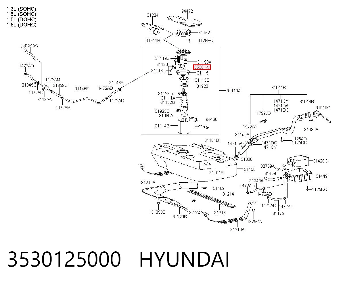 3530125000 Hyundai/Kia Регулятор тиску палива модуля паливного насоса в баці