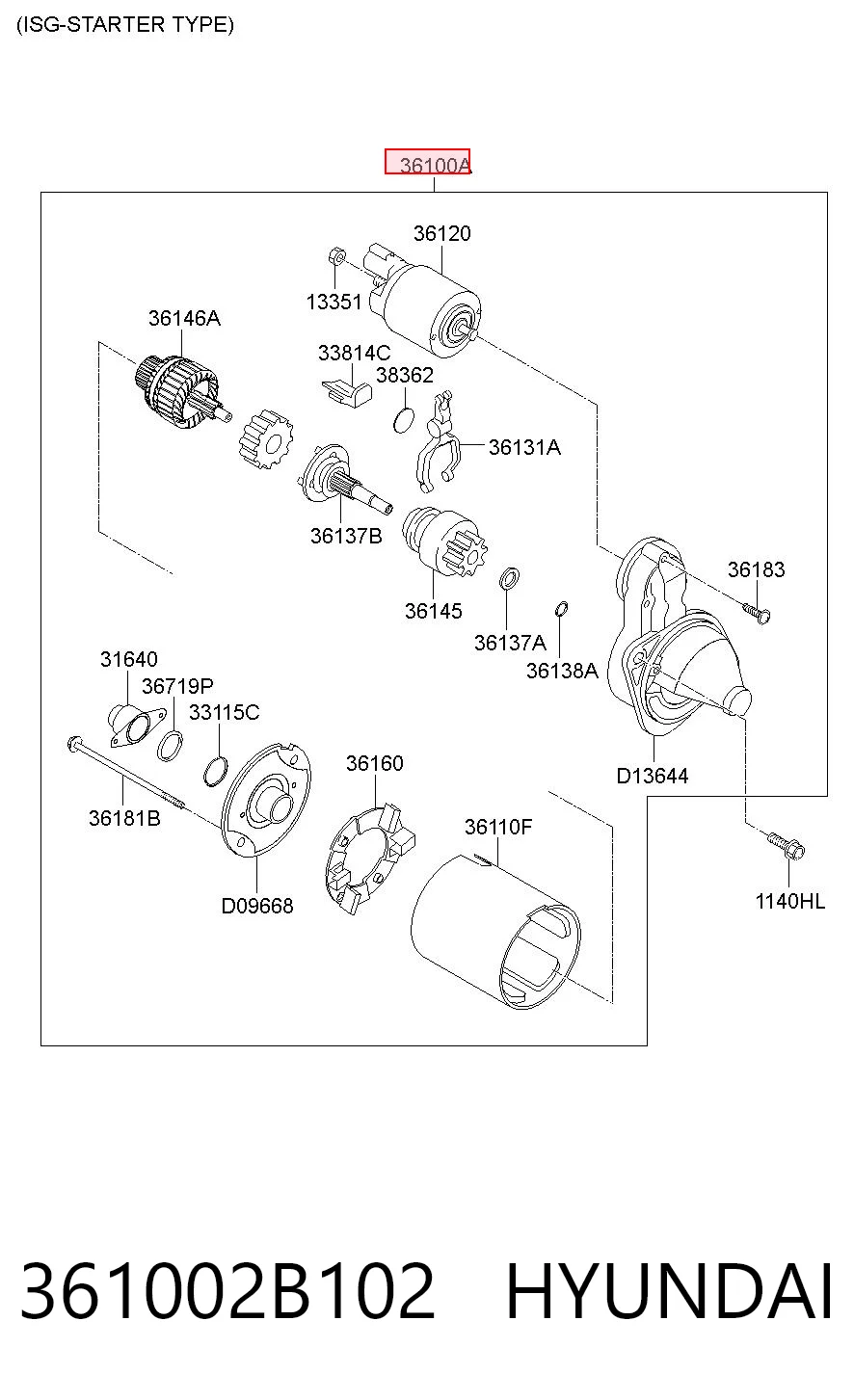 361002B102 Hyundai/Kia Стартер двигуна