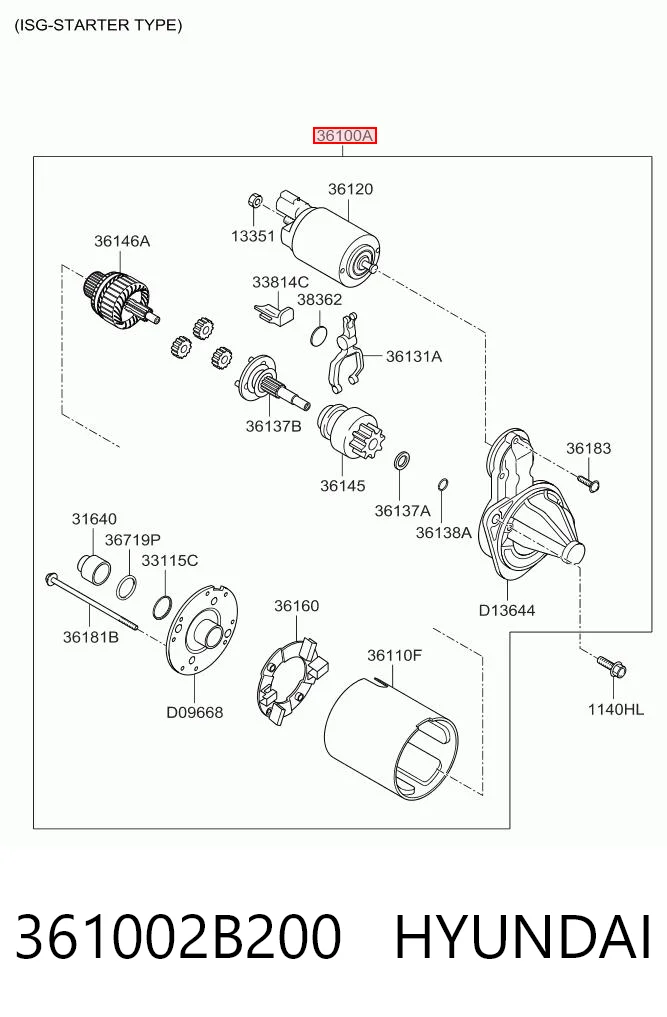 361002B200 Hyundai/Kia Стартер двигуна
