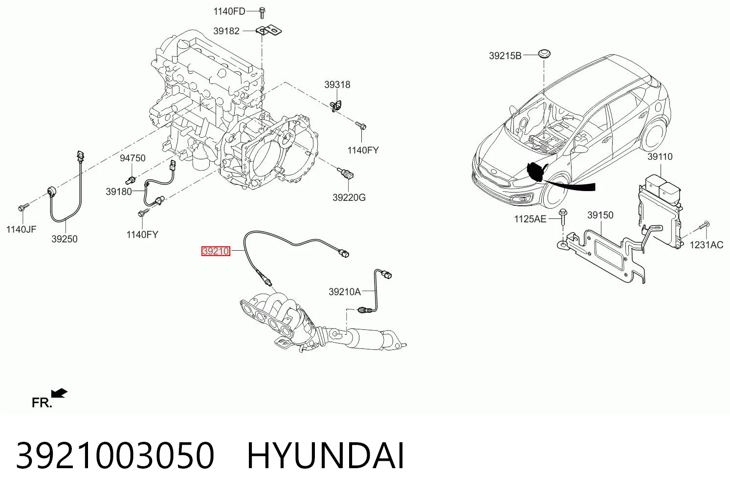 3921003050 Hyundai/Kia Лямбдазонд, датчик кисню до каталізатора