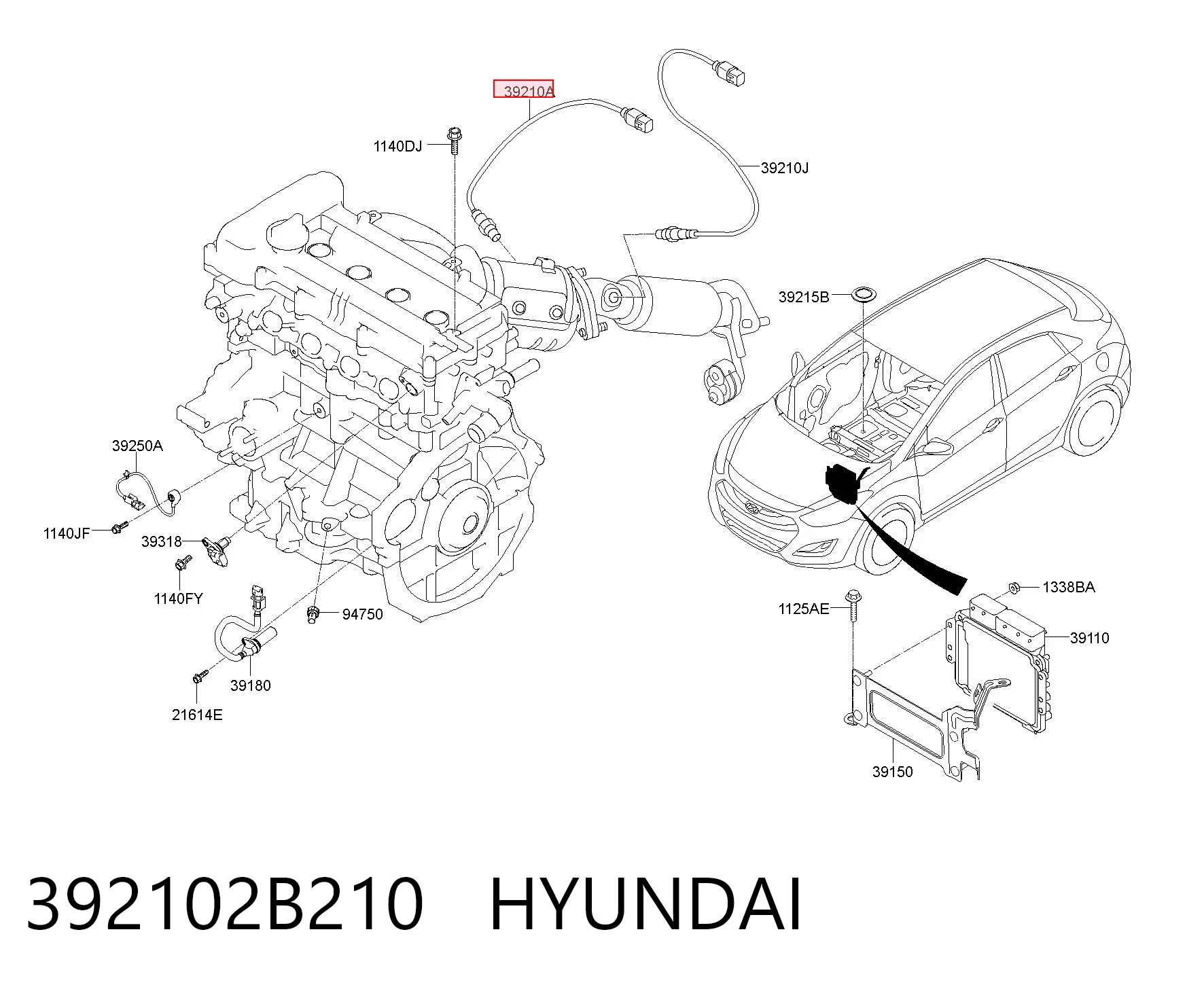 392102B210 Hyundai/Kia Лямбдазонд, датчик кисню до каталізатора