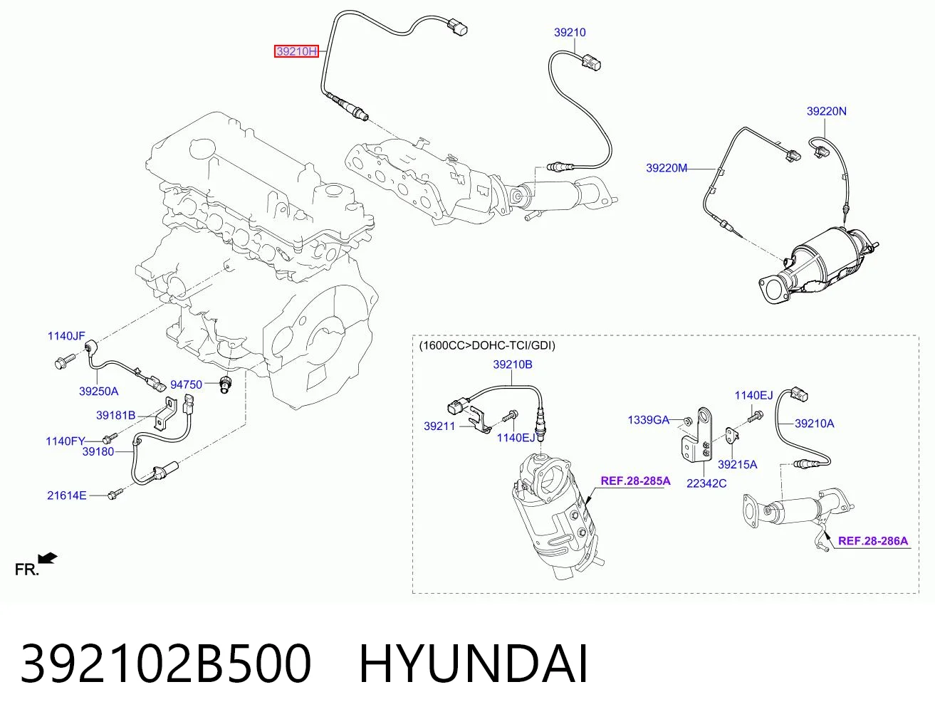 392102B500 Hyundai/Kia Лямбдазонд, датчик кисню до каталізатора