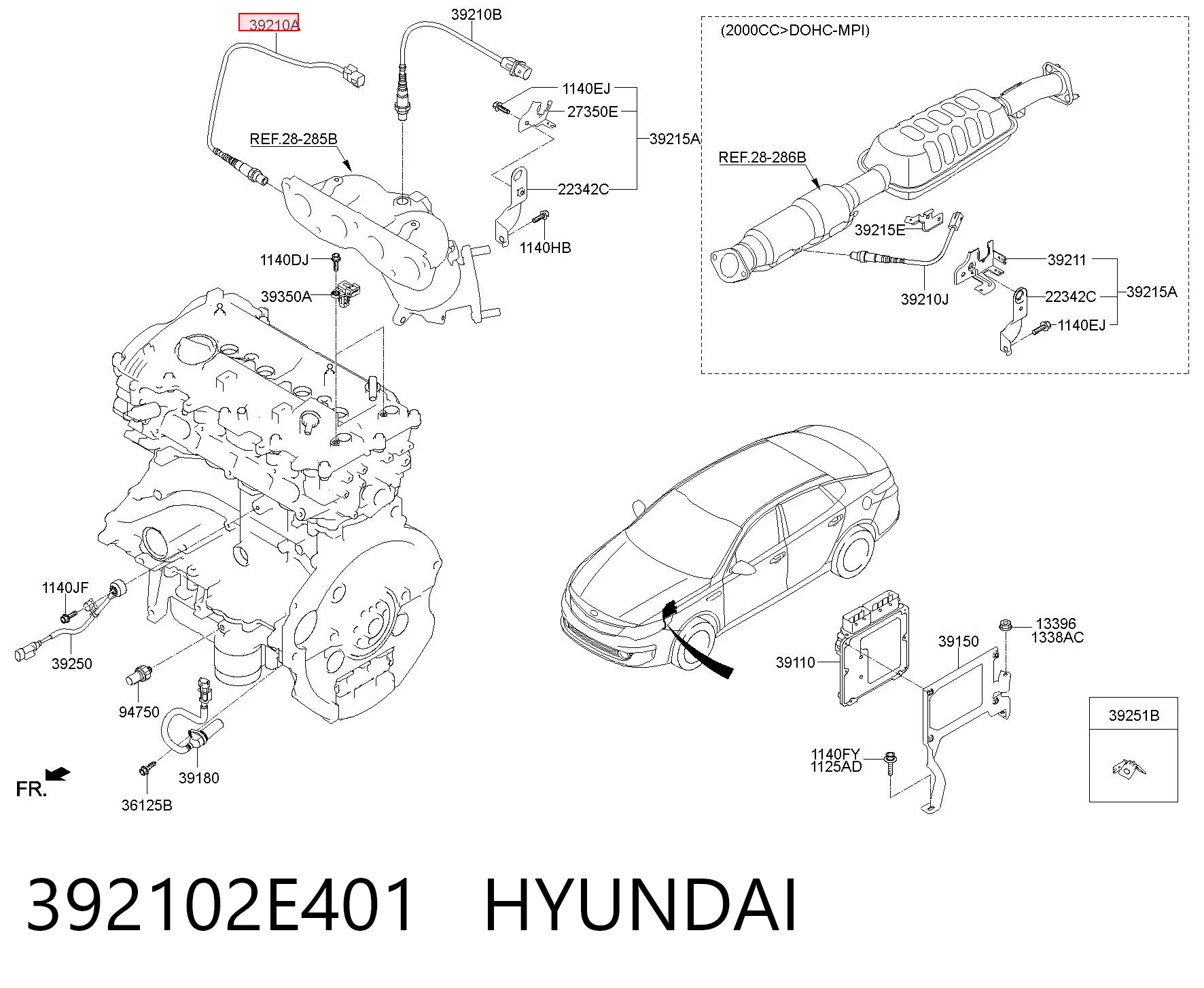 392102E401 Hyundai/Kia Лямбдазонд, датчик кисню до каталізатора