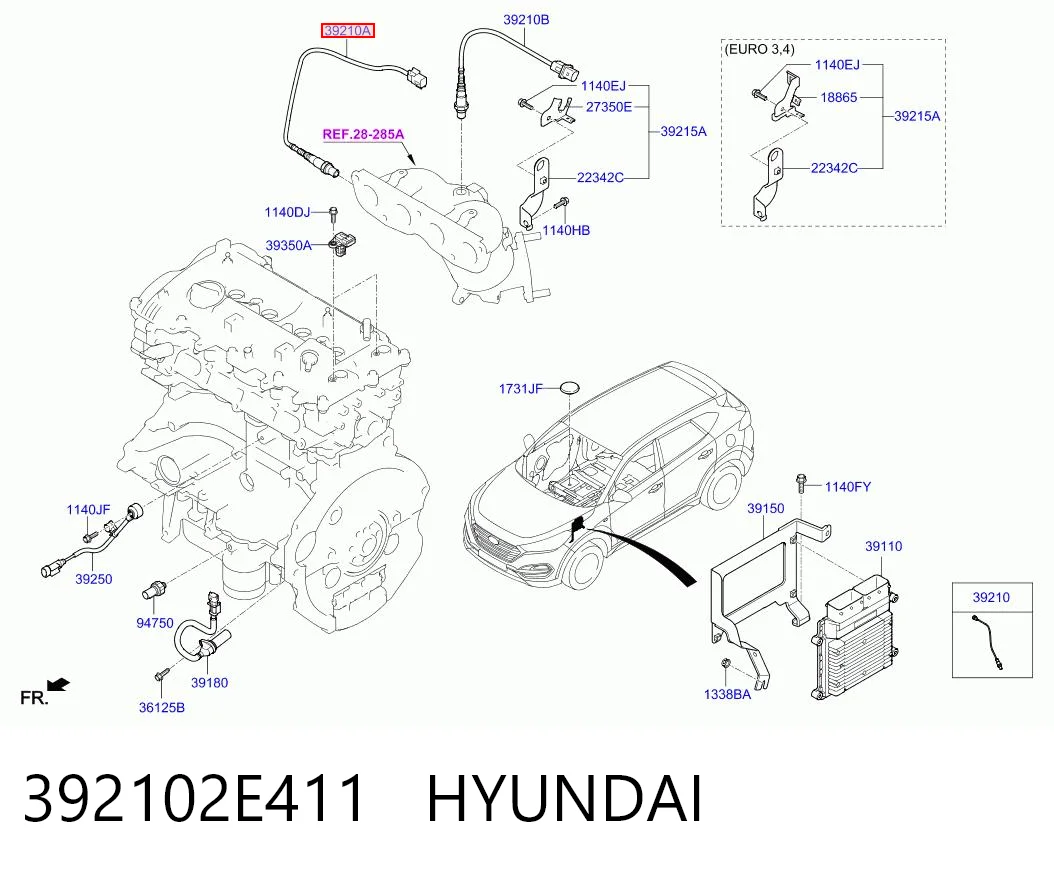 392102E411 Hyundai/Kia Лямбдазонд, датчик збіднілої суміші