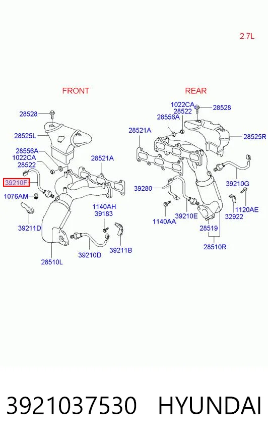 3921037530 Hyundai/Kia Лямбдазонд, датчик кисню до каталізатора, лівий