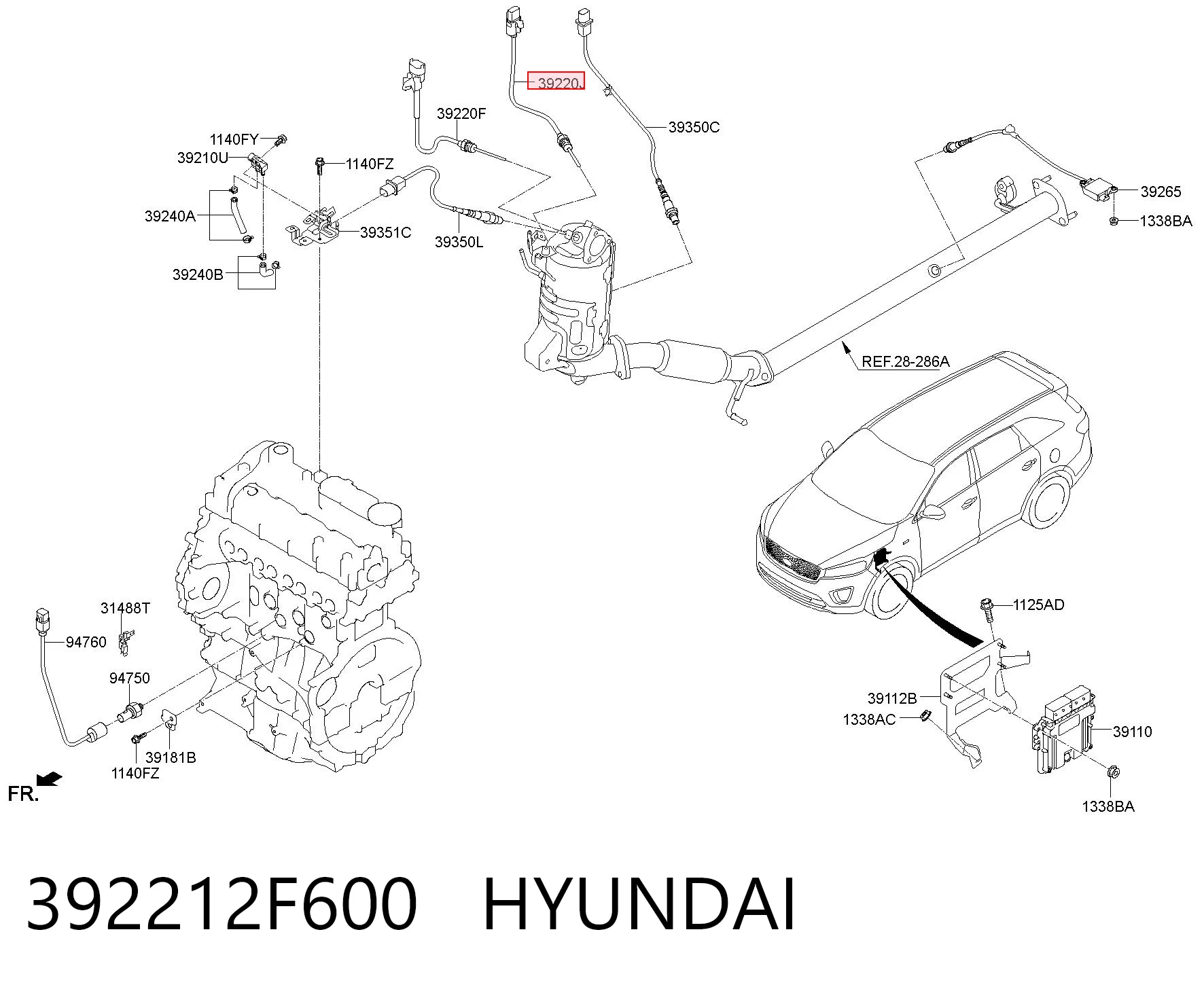 392212F600 Hyundai/Kia Датчик температури відпрацьованих газів (ВГ), фільтр сажі
