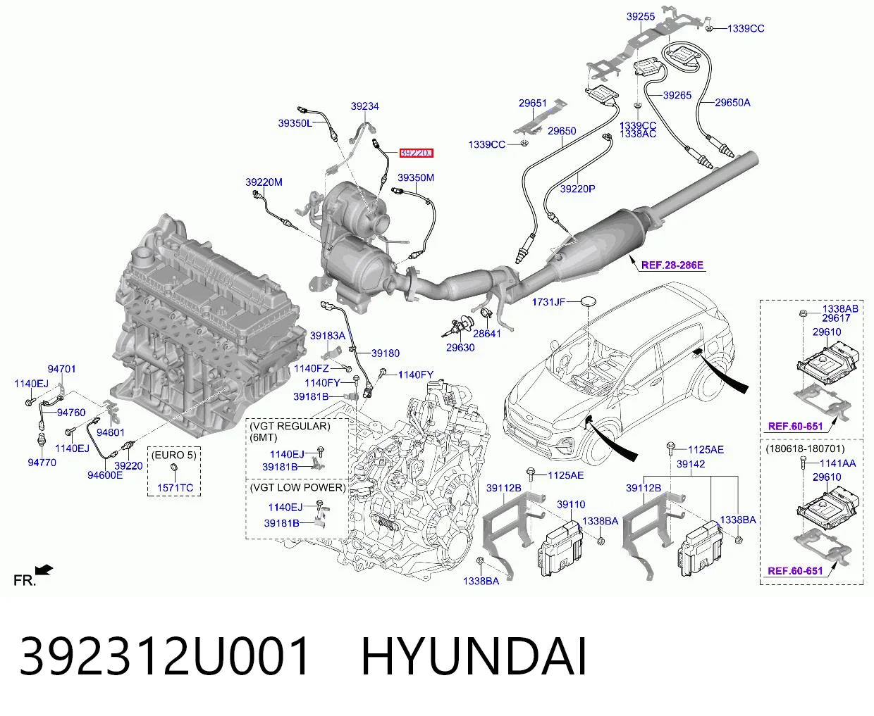 392312U001 Hyundai/Kia Датчик температури відпрацьованих газів (ВГ), в каталізаторі