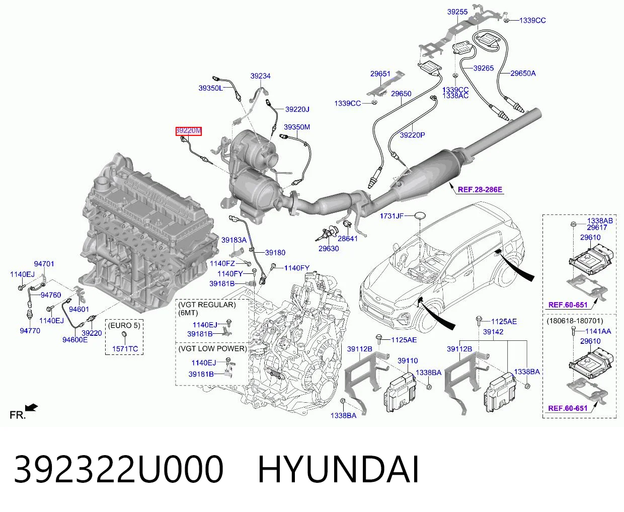 392322U000 Hyundai/Kia Датчик температури відпрацьованих газів (ВГ), перед фільтром сажі