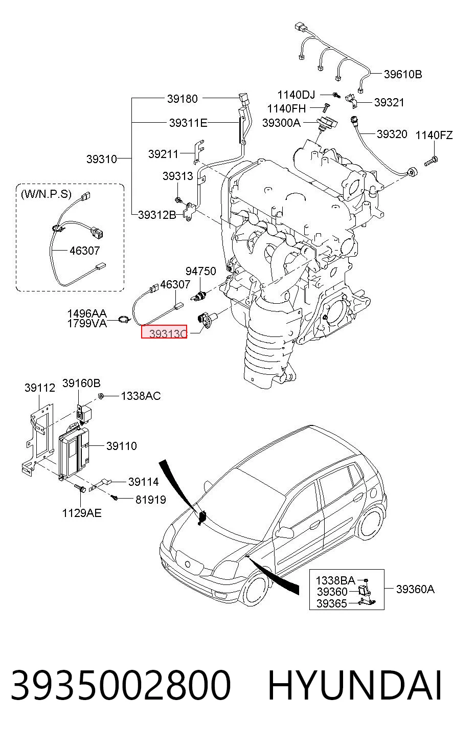 3935002800 Hyundai/Kia Датчик розподільного вала
