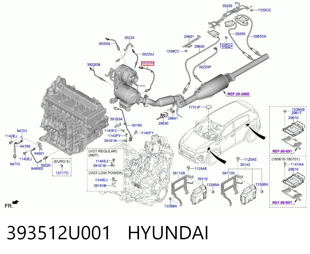 393512U001 Hyundai/Kia Лямбдазонд, датчик збіднілої суміші