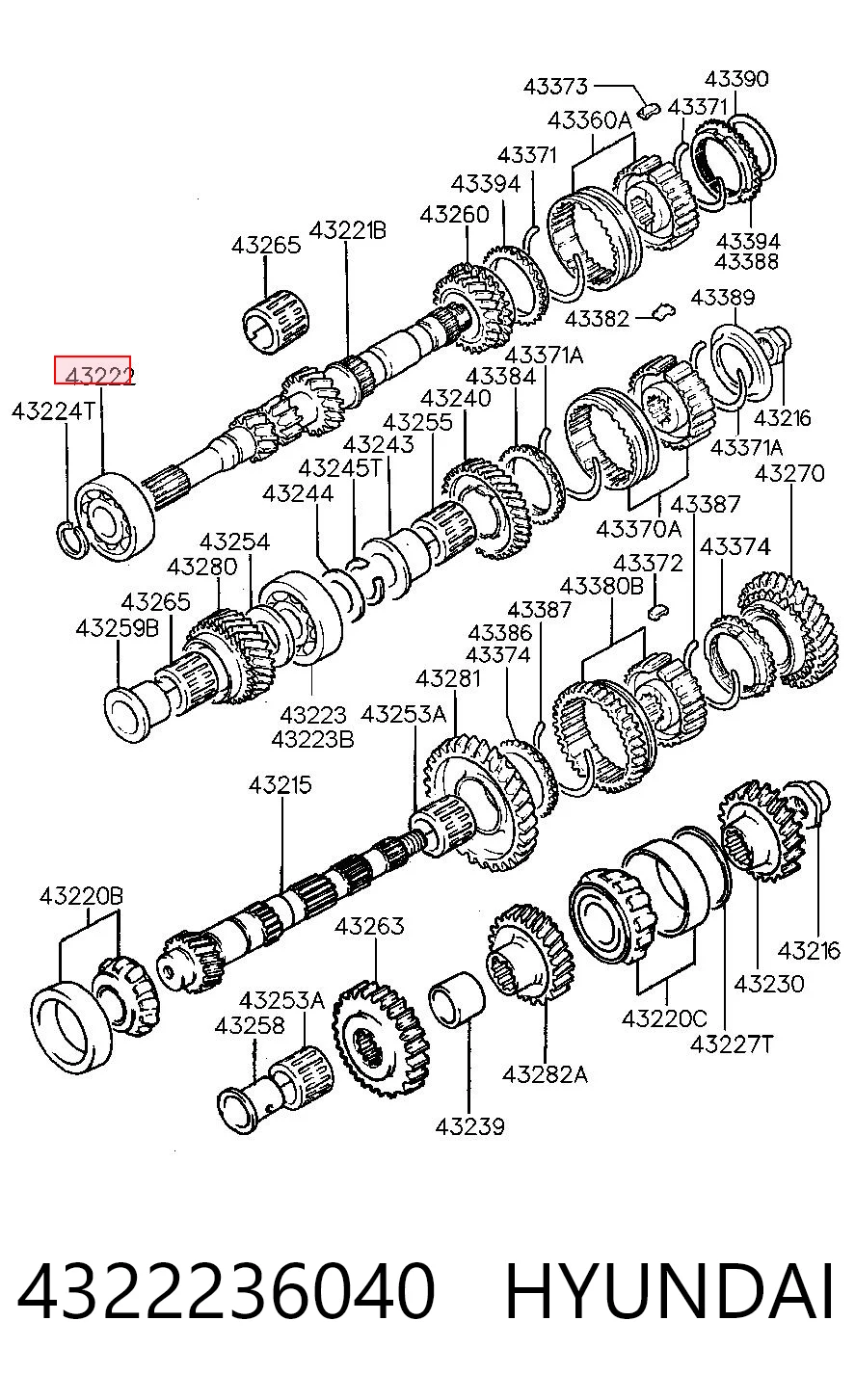 4322236040 Hyundai/Kia Підшипник головного вала МКПП