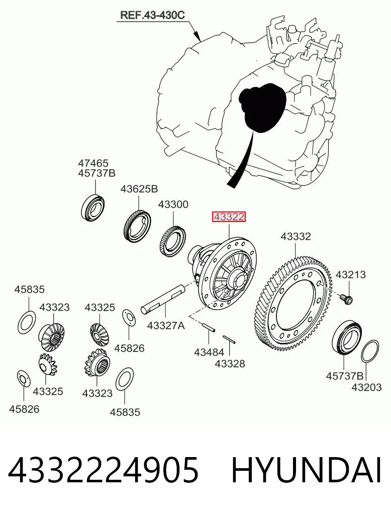 4332224905 Hyundai/Kia Корпус диференціала переднього моста