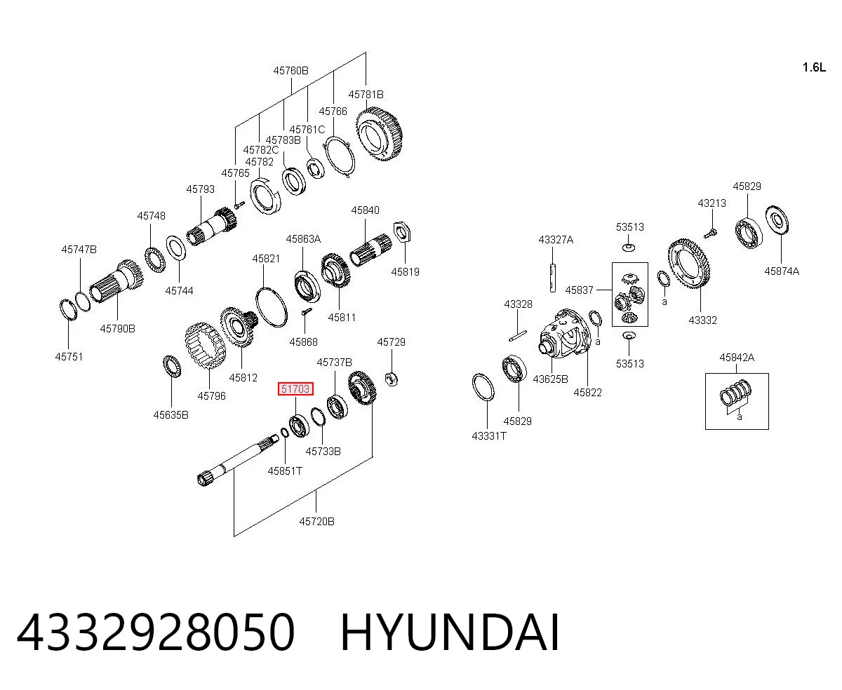 4332928050 Hyundai/Kia Підшипник півосі заднього моста, внутрішній