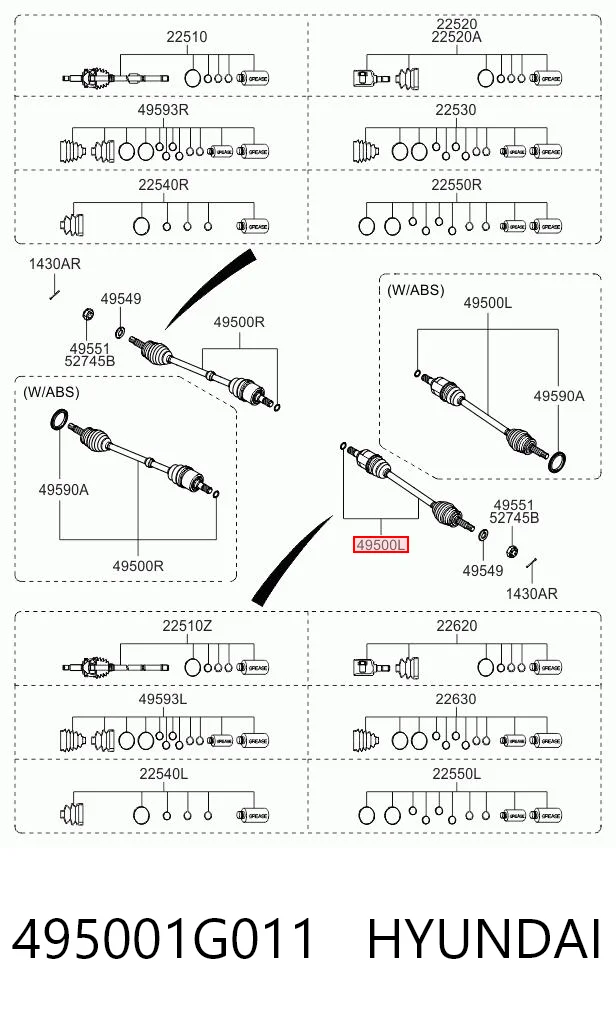 495001G011 Hyundai/Kia Привід лівий